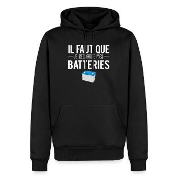 Il faut que je recharge mes batteries fatigué - Sweat à capuche Premium bio Homme - noir - Devant - Nico (187cm)