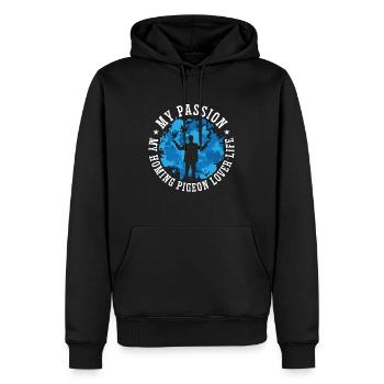 Pigeon voyageur Ma passion Mon éleveur de pigeons voyageurs - Sweat à capuche Premium bio Homme - noir - Devant - Nico (187cm)