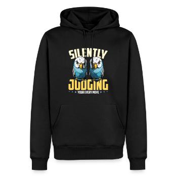 Perruche Jugez silencieusement votre chaque propriétaire de perruche - Sweat à capuche Premium bio Homme - noir - Devant - Nico (187cm)