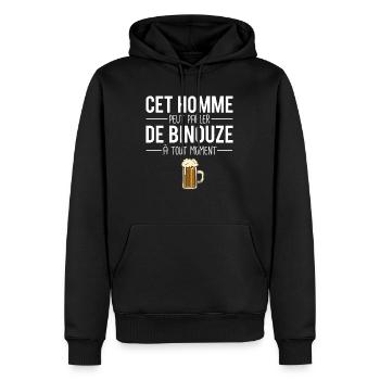 Idée cadeau amateur bière mousse pression humour - Sweat à capuche Premium bio Homme - noir - Devant - Nico (187cm)