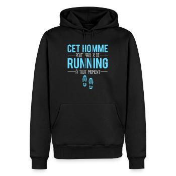 Cet homme peut parler de running à tout moment - Sweat à capuche Premium bio Homme - noir - Devant - Nico (187cm)