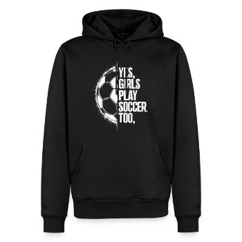 Mädchen spielen auch Fußball - Männer Premium Bio Hoodie - Schwarz - Vorne - Nico (187cm)