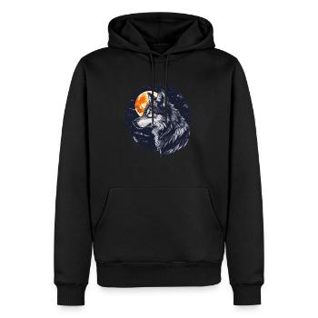Wolf und Vollmond - Männer Premium Bio Hoodie - Schwarz - Vorne - Nico (187cm)