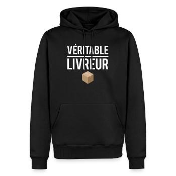 Véritable livreur meilleur livreur métier humour - Sweat à capuche Premium bio Homme - noir - Devant - Nico (187cm)