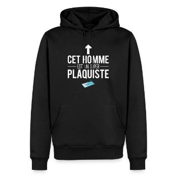 Cet homme est un super plaquiste humour métier - Sweat à capuche Premium bio Homme - noir - Devant - Nico (187cm)