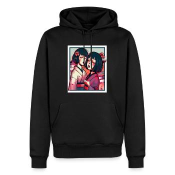 Deux filles animées japonaises en kimono - Sweat à capuche Premium bio Homme - noir - Devant - Nico (187cm)