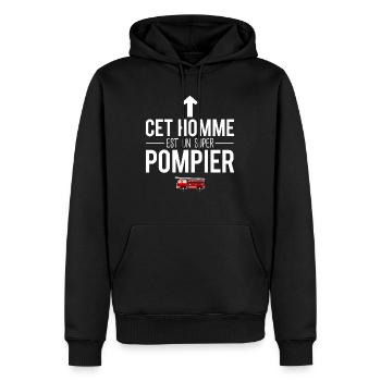Cet homme est un super pompier humour métier - Sweat à capuche Premium bio Homme - noir - Devant - Nico (187cm)