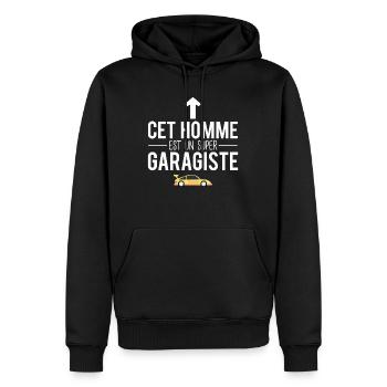 Cet homme est un super garagiste mécanicien humour - Sweat à capuche Premium bio Homme - noir - Devant - Nico (187cm)