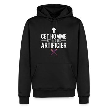 Cet homme est un super artificier métier humour - Sweat à capuche Premium bio Homme - noir - Devant - Nico (187cm)