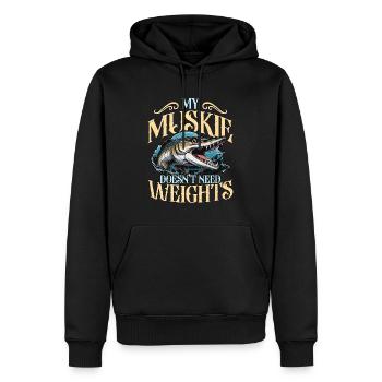 Pêche au maskinongé Mon maskinongé n’a pas besoin de canne à pêche - Sweat à capuche Premium bio Homme - noir - Devant - Nico (187cm)