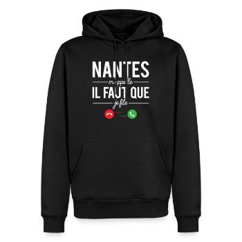 Nantes m'appelle il faut que je file ville france - Sweat à capuche Premium bio Homme - noir - Devant - Nico (187cm)