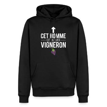Cet homme est un super vigneron vigne raisin - Sweat à capuche Premium bio Homme - noir - Devant - Nico (187cm)