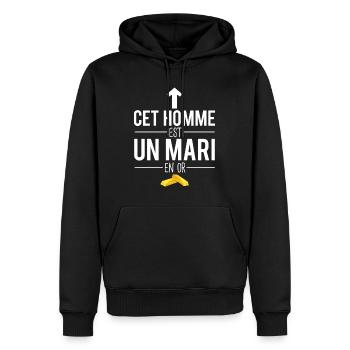 Cet homme est un mari en or cadeau mari humour - Sweat à capuche Premium bio Homme - noir - Devant - Nico (187cm)