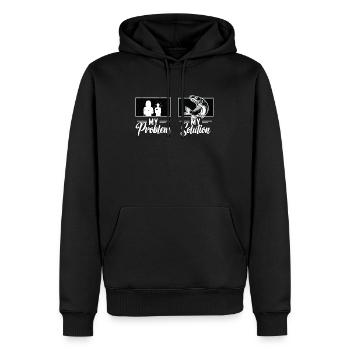 Pêcheur de maskinongé Mon problème Mon pictogramme Maman Papa - Sweat à capuche Premium bio Homme - noir - Devant - Nico (187cm)
