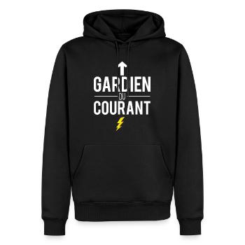 Gardien du courant électricité électricien humour - Sweat à capuche Premium bio Homme - noir - Devant - Nico (187cm)