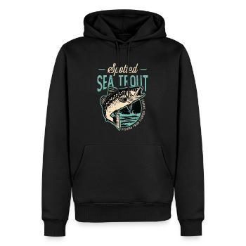 Pêche à la truite Pêche à la truite de mer tachetée Pêcheur à la ligne - Sweat à capuche Premium bio Homme - noir - Devant - Nico (187cm)