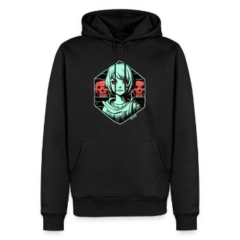 Kunst: Fiktives Cartoon Anime Mädchen und Horror - Männer Premium Bio Hoodie - Schwarz - Vorne - Nico (187cm)
