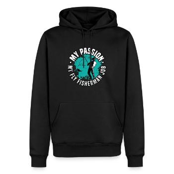 Pêcheur à la mouche Ma passion Mon amateur de chasse au poisson à la mouche - Sweat à capuche Premium bio Homme - noir - Devant - Nico (187cm)