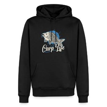 Pêche à la carpe La vie de la carpe aime le pêcheur à la canne à pêche - Sweat à capuche Premium bio Homme - noir - Devant - Nico (187cm)