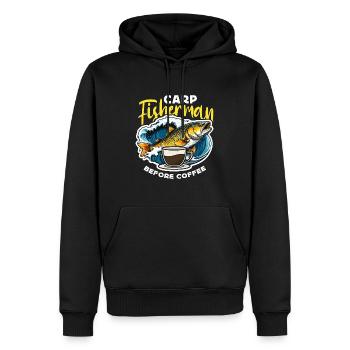 Pêcheur de carpe avant la pêche sportive amateur de café - Sweat à capuche Premium bio Homme - noir - Devant - Nico (187cm)