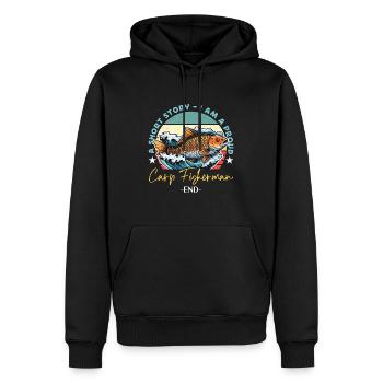Pêcheur de carpe Une histoire courte Je suis un amateur de pêche - Sweat à capuche Premium bio Homme - noir - Devant - Nico (187cm)