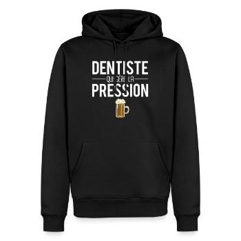 Dentiste qui gère la pression métier bière humour - Sweat à capuche Premium bio Homme - noir - Devant - Nico (187cm)