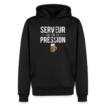 Serveur qui gère la pression métier bière humour - Sweat à capuche Premium bio Homme - noir - Devant - Nico (187cm)