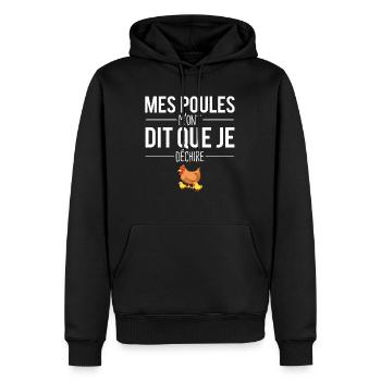 Mes poules m'ont dit que je déchire jardin ferme - Sweat à capuche Premium bio Homme - noir - Devant - Nico (187cm)