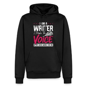Ecrire Je suis un écrivain Je fais The Voice Journaliste - Sweat à capuche Premium bio Homme - noir - Devant - Nico (187cm)