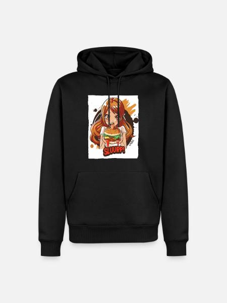 Anime-Mädchen liebt große Burger - Männer Premium Bio Hoodie - Schwarz