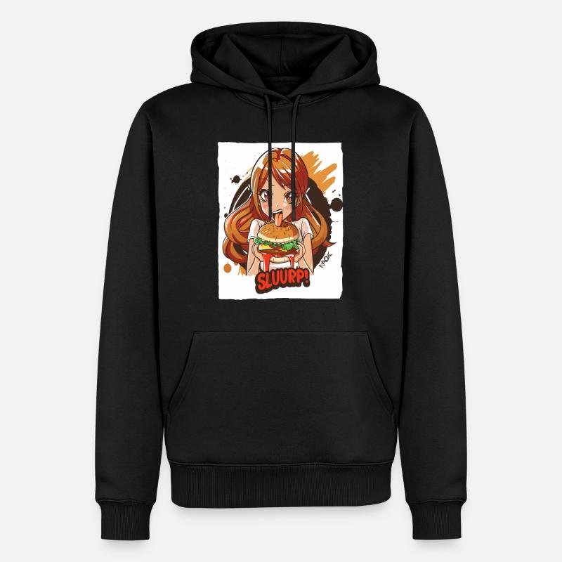 Anime-Mädchen liebt große Burger - Männer Premium Bio Hoodie - Schwarz