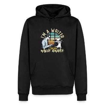 Ecrire Je suis un écrivain Je rêve éveillé Romancier - Sweat à capuche Premium bio Homme - noir - Devant - Nico (187cm)