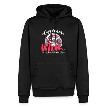Maman jardinière L’idole Le mythe Le jardin biologique - Sweat à capuche Premium bio Homme - noir - Devant - Nico (187cm)