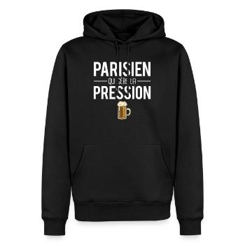 Parisien qui gère la pression bière humour - Sweat à capuche Premium bio Homme - noir - Devant - Nico (187cm)