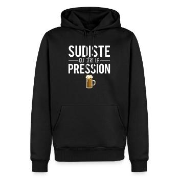 Sudiste qui gère la pression bière humour - Sweat à capuche Premium bio Homme - noir - Devant - Nico (187cm)