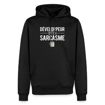 Développeur option sarcasme informatique code - Sweat à capuche Premium bio Homme - noir - Devant - Nico (187cm)