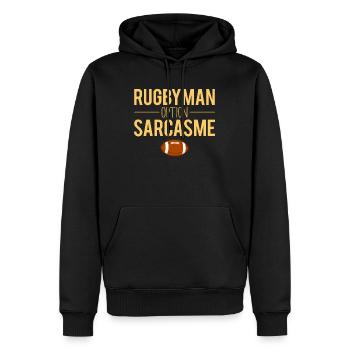 Cadeau rugbyman joueur de rugby humour - Sweat à capuche Premium bio Homme - noir - Devant - Nico (187cm)