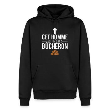 Cet homme est un super bûcheron métier bois humour - Sweat à capuche Premium bio Homme - noir - Devant - Nico (187cm)