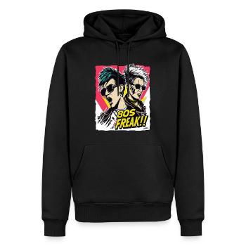 Popmusik-Kultur und 80er-Jahre-Freak - Männer Premium Bio Hoodie - Schwarz - Vorne - Nico (187cm)