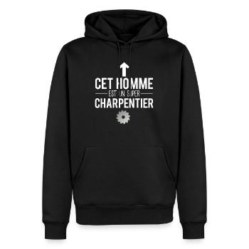 Cet homme est un super charpentier métier humour - Sweat à capuche Premium bio Homme - noir - Devant - Nico (187cm)