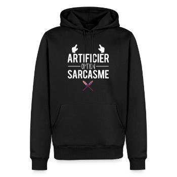 Cadeau artificier option sarcasme papa artificier - Sweat à capuche Premium bio Homme - noir - Devant - Nico (187cm)