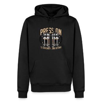 Barista Press On To Caffeinity And Coffee Bean - Männer Premium Bio Hoodie - Schwarz - Vorne - Nico (187cm)