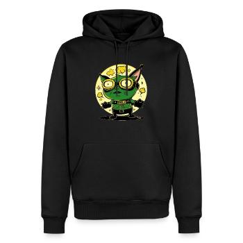 Héros d’action de dessin animé vert drôle : Regardez ici - Sweat à capuche Premium bio Homme - noir - Devant - Nico (187cm)