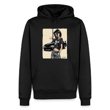 Anime Fahrerin: Japanisches JDM-Auto - Männer Premium Bio Hoodie - Schwarz - Vorne - Nico (187cm)