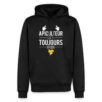 Apiculteur qui a toujours raison abeilles ruches - Sweat à capuche Premium bio Homme - noir - Devant - Nico (187cm)