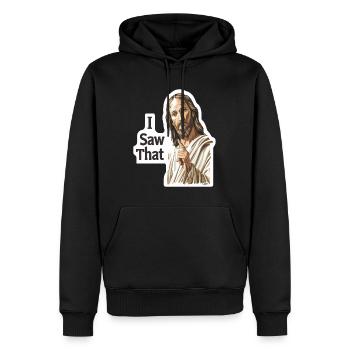 Jesus Warnung: Ich habe es gesehen - Männer Premium Bio Hoodie - Schwarz - Vorne - Nico (187cm)
