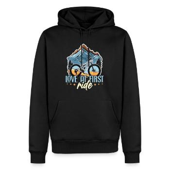 Le cycliste Love At First Ride aime le VTT - Sweat à capuche Premium bio Homme - noir - Devant - Nico (187cm)