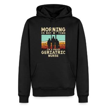 Infirmière gériatrique Le matin n’est pas mon temps pour m’occuper - Sweat à capuche Premium bio Homme - noir - Devant - Nico (187cm)