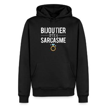 Bijoutier option sarcasme blague métier humour - Sweat à capuche Premium bio Homme - noir - Devant - Nico (187cm)