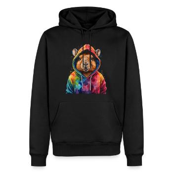 Capybara Sweat à capuche Capy Imprimé de design animal coloré - Sweat à capuche Premium bio Homme - noir - Devant - Nico (187cm)